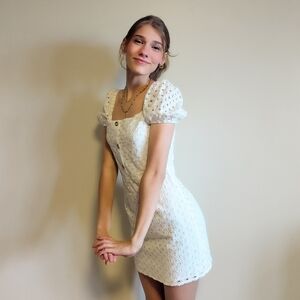 White Puff Sleeve Eyelet Dress